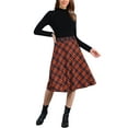thumbnail image 3 of INSPIRE CHIC Women's Plaid Skirts Belted High Waist A-Line Mid-Length Skirts M Orange Brown, 3 of 7