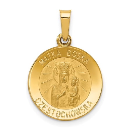 Diamond2Deal 14K Yellow Gold Polished and Satin Hollow Matka Boska Cubic Zirconiaestochowska Medal Reversible Round Pendant