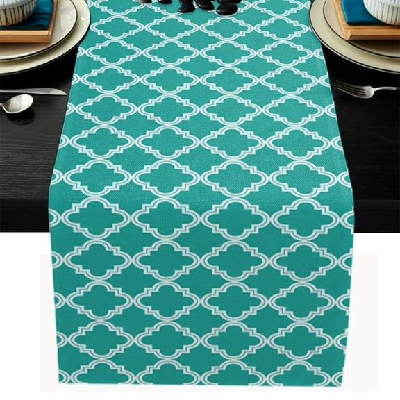 Moroccan Table Runner Cotton Linen Geometric Quatrefoil Lattice Dresser Scarves Kitchen Dining Farmhouse Tablerunner 13x72in