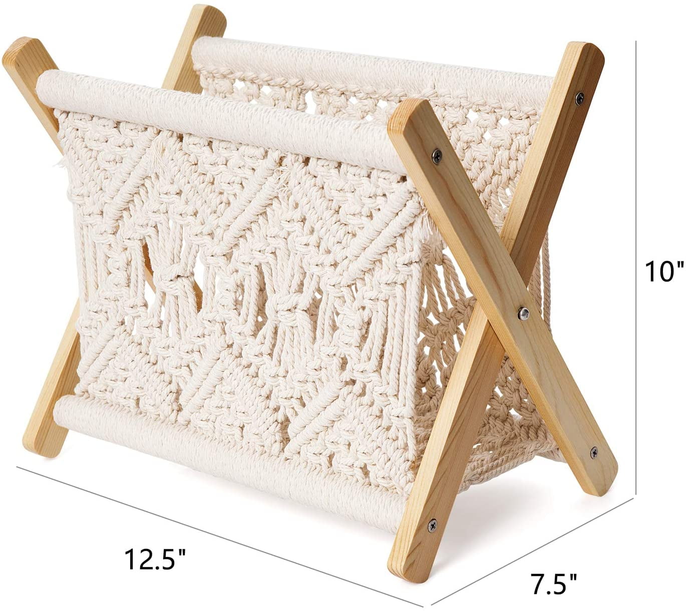 Decorative Magazines and Books Holder Bohemian Rustic Home Decor Towel Storage Basket Handmade Boho Room Decor for Bedroom Living Room Office Seagull Pattern Sunlit Boho Macrame Magazine Rack