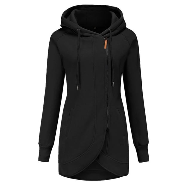 Chaqueta larga de invierno con capucha y cremallera para mujer
