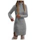 thumbnail image 1 of Vestido de punto de manga larga ajustado liso para mujer - Solapa de punto, bajo con abertura - Poliéster y spandex para otoño/invierno, 1 of 5