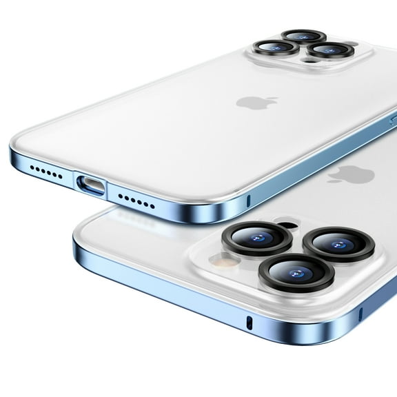 SaniMore Case for iPhone 14 Pro Max (6.7" 2022), Aluminum Alloy PC Clear Frosted Shell [Lens Protective Ring] Shockproof Anti-fall Anti-fingerprint Rugged Skin-feel Shell, Blue