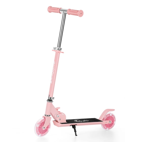 Foldable Kids Scooter with LED Flashing Wheels, 3 Level Adjustable Height Pink Kick Scooter, Rear Foot Brake & Kickstand, Lightweight Children Scooter for Boys Girls Pink