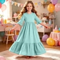 thumbnail image 6 of Trikvn Girls Maxi Dress Short Sleeve Ruffle Tiered Long Dresses with Side Pockets Casual Summer Loose Fit Flowy Sundress for Kids Beach Vacation Holiday Wear, 6 of 7