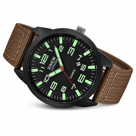 AURENIX Men Fashion Military Stainless Steel Date Sport Quartz Analog Wrist Watch