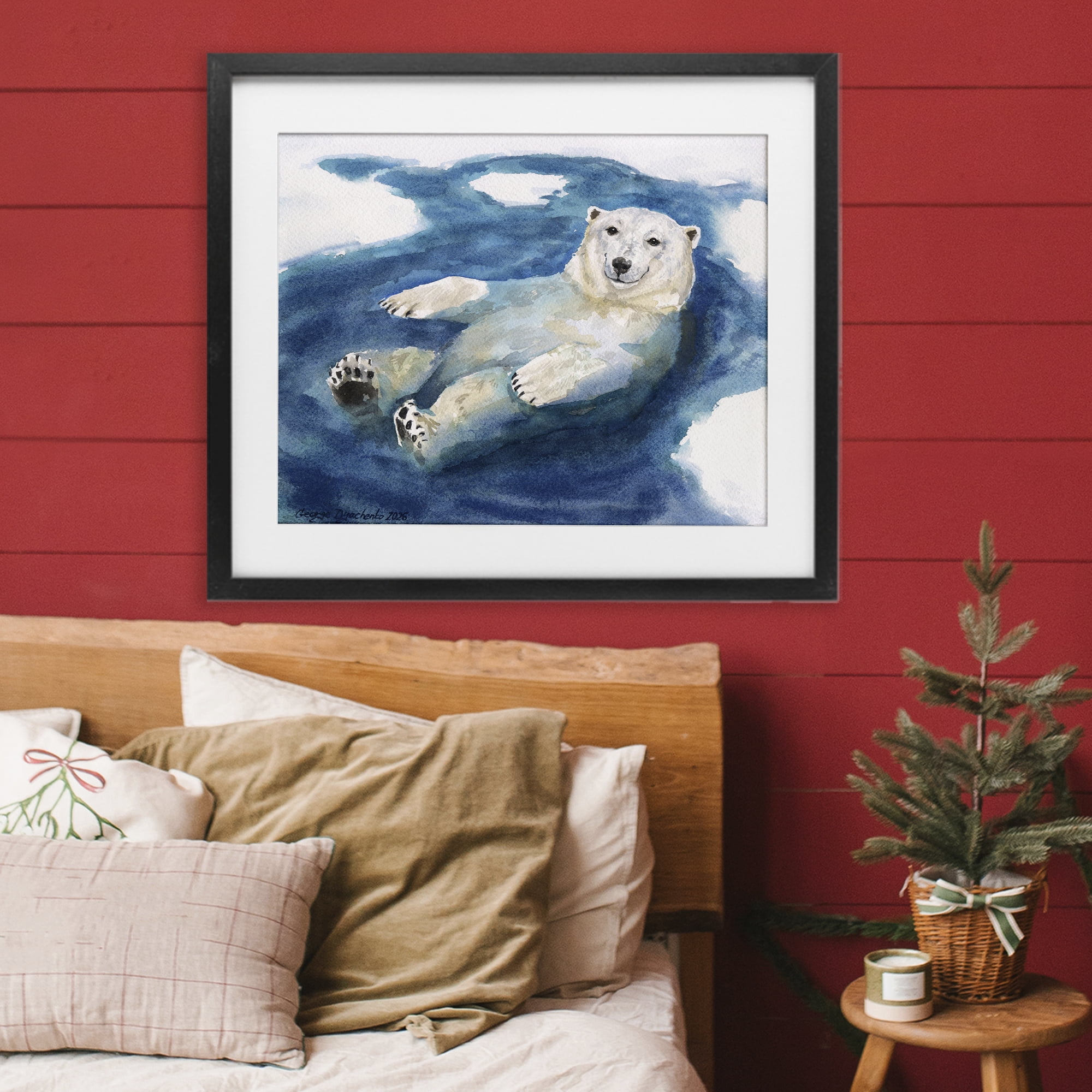 Stupell Industries Polar Bear Icy Bath Time Black Framed Print Under Glass, design by George Dyachenko