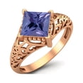 thumbnail image 2 of 1.30 Ctw Square Tanzanite Filigree 925 Sterling Silver Rose Vermeil Solitaire Valentines Day Gifts Ring, 2 of 4