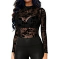 thumbnail image 2 of Lace Mesh Sheer Long Sleeve Tops for Women Neck Ted See Through Tee Going Out Fitted Tight T Shirts Blouses S, 2 of 7
