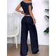 thumbnail image 5 of Conjuntos de Dos Piezas para Mujer, Top Corto Informal de un Solo Hombro, Pantalones Anchos y Conjuntos Y2K A Juego. Azul Marino M, 5 of 7