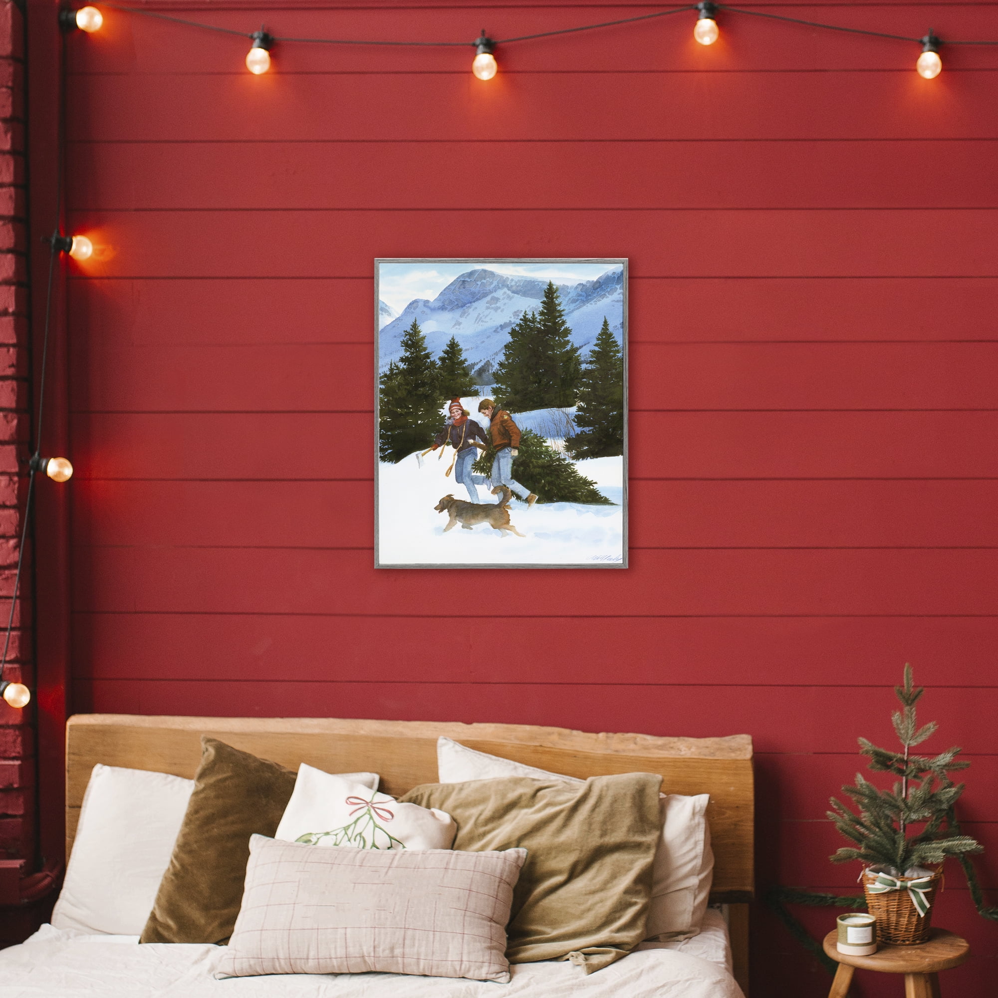 Couple Bringing Home Tree Gray Framed Giclee Art, design by Wind River Studios