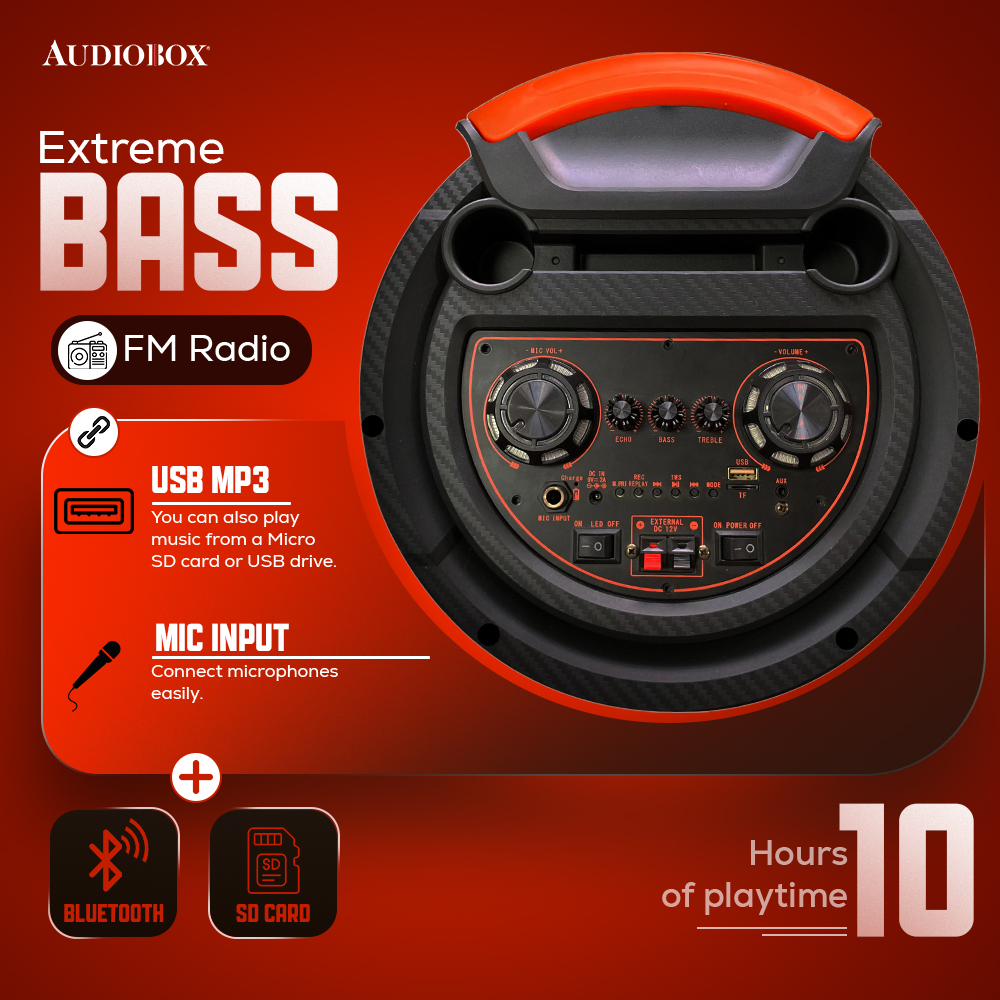 Audiobox ABX-2140R Party Speaker with Dual 12" Woofers & Mic with Bluetooth, TWS, USB, TF Card, for Karaoke Nights