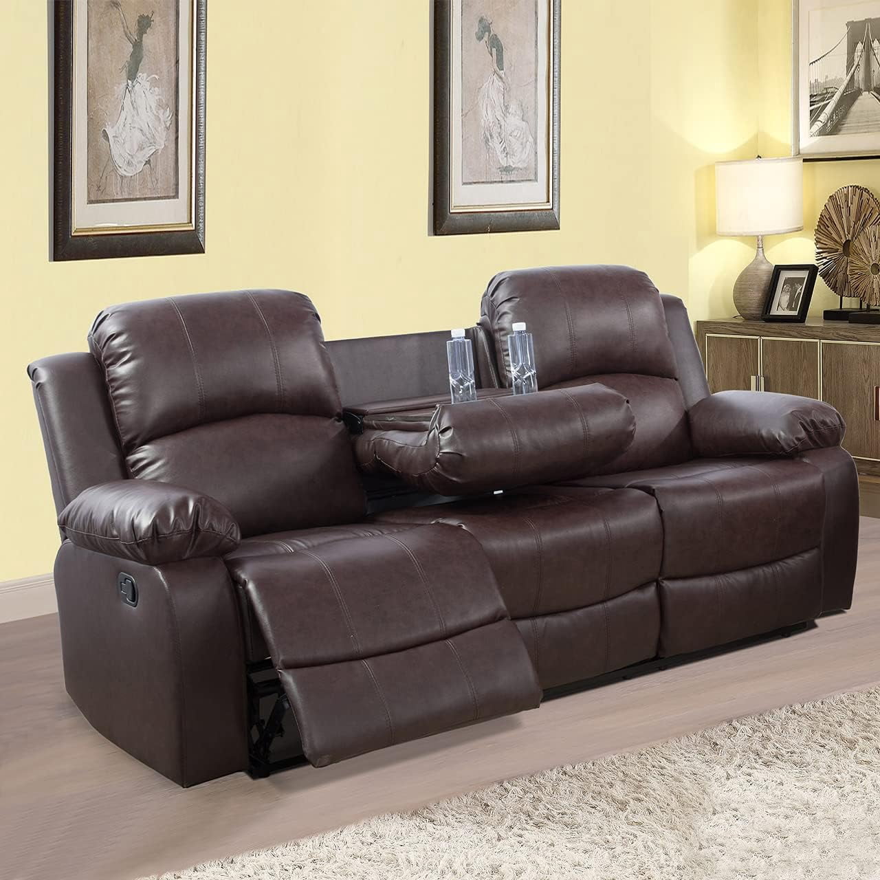 3 Piece Manual Recliner Sofa Couch, Home Theater Seating with Cup Holders, Living Room Furniture Sofa Set for Home Office