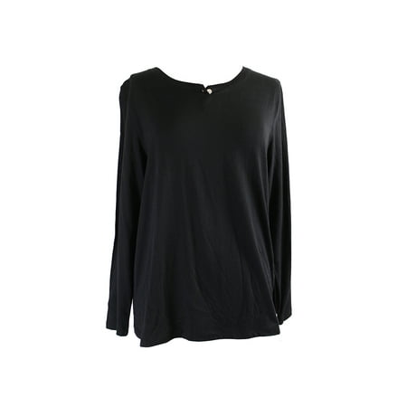 Hue Black Long-Sleeve 1 Button Henley Pajama Top S
