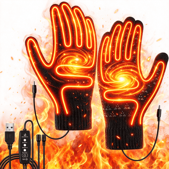 Heated Mitten Gloves, Electric Knitting Gloves Touchscreen, Cold Weather Rechargeable Electric Warm Gloves Winter Cycling, Washable Winter Gift(Black)