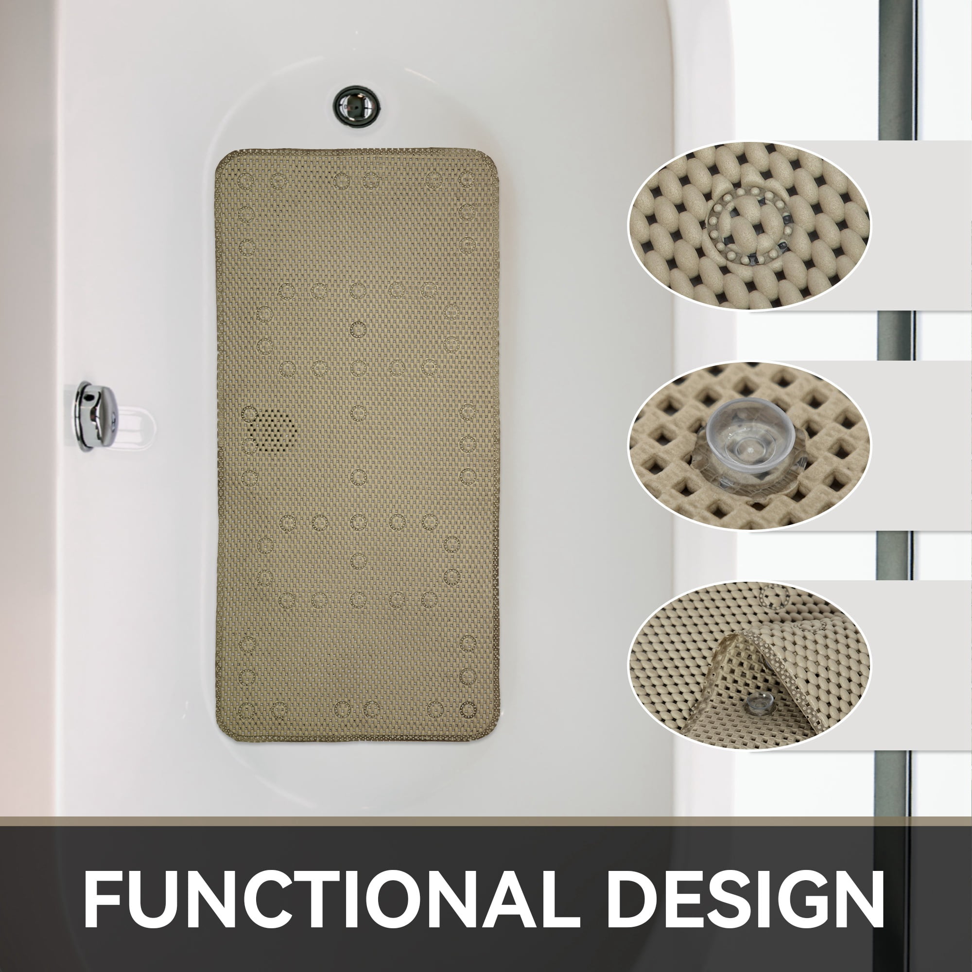 Ray Star Bathtub Mat Non-Slip Shower Mats for Tub, 36×17 Inch, Bath Mat for Tub with Suction Cups and Drain Holes, Washable, Soft on Feet, Easy Clean