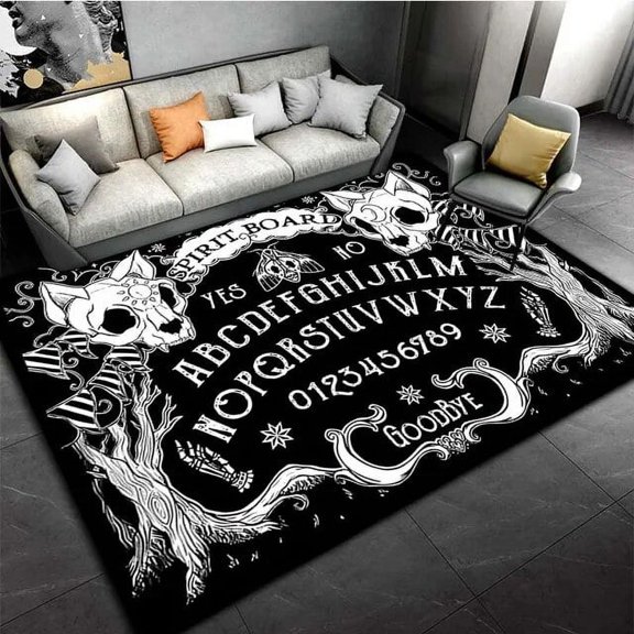 Cat Skull Pattern Carpet Black Art Floor Mat Non-slip Floor Mat Living Room Decor Rug Washable Toilet Bath Carpet Home Decor