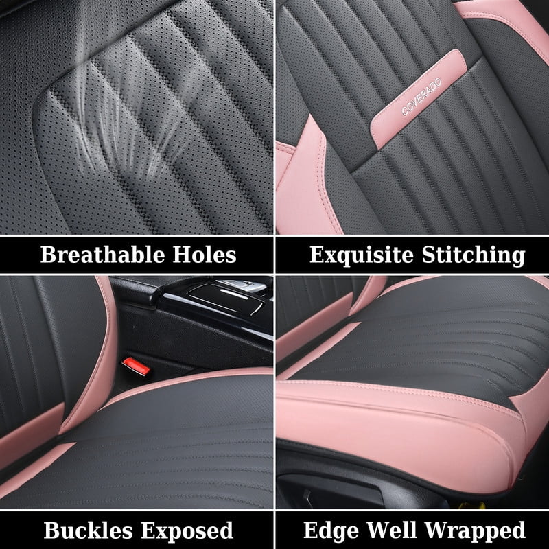 Coverado Car Seat Covers 2 Seats, Waterproof Faux Leather Front Seat Protectors, Auto Interior Cushions Universal Fit for Most Cars, Pink&Gray