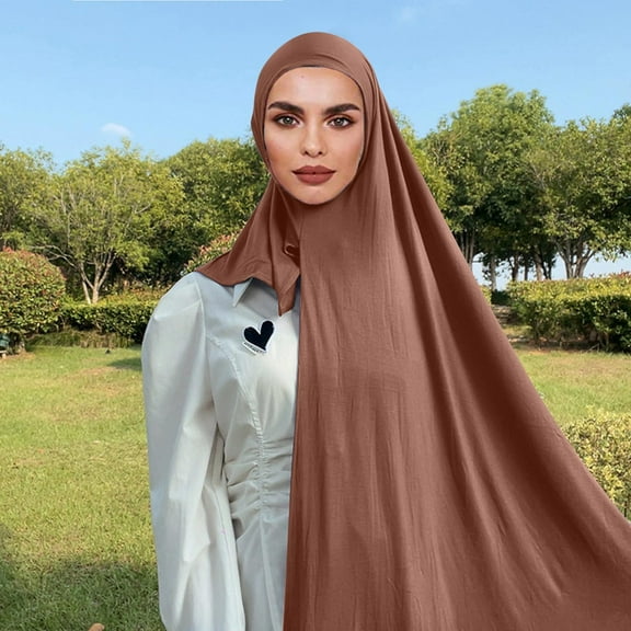 Aligament Women's Elegant Modest Muslim Islamic Ramadan Soft Lightweight Jersey Hijab Long Scarf, Brown