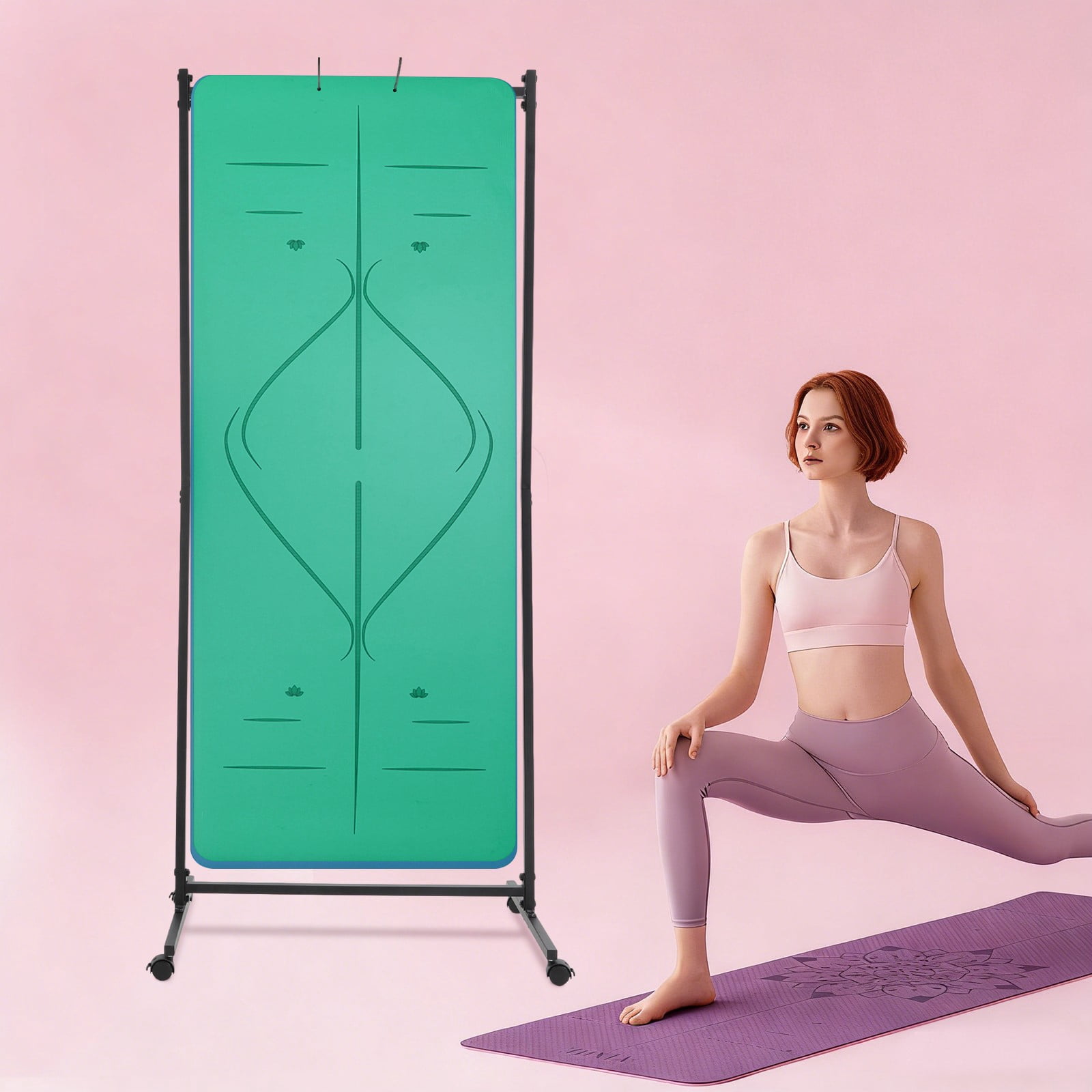 185cm Yoga Mat Holder Hanging Iron Yoga Mats Storage Rack w/ Double Sided Hooks for Yoga Studio