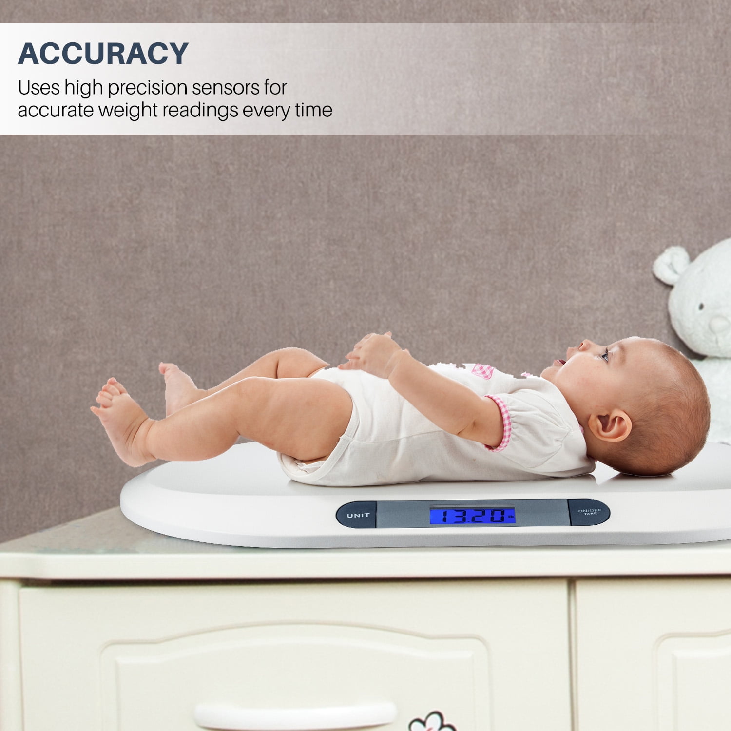 Baby weighing scale with open weighing surface