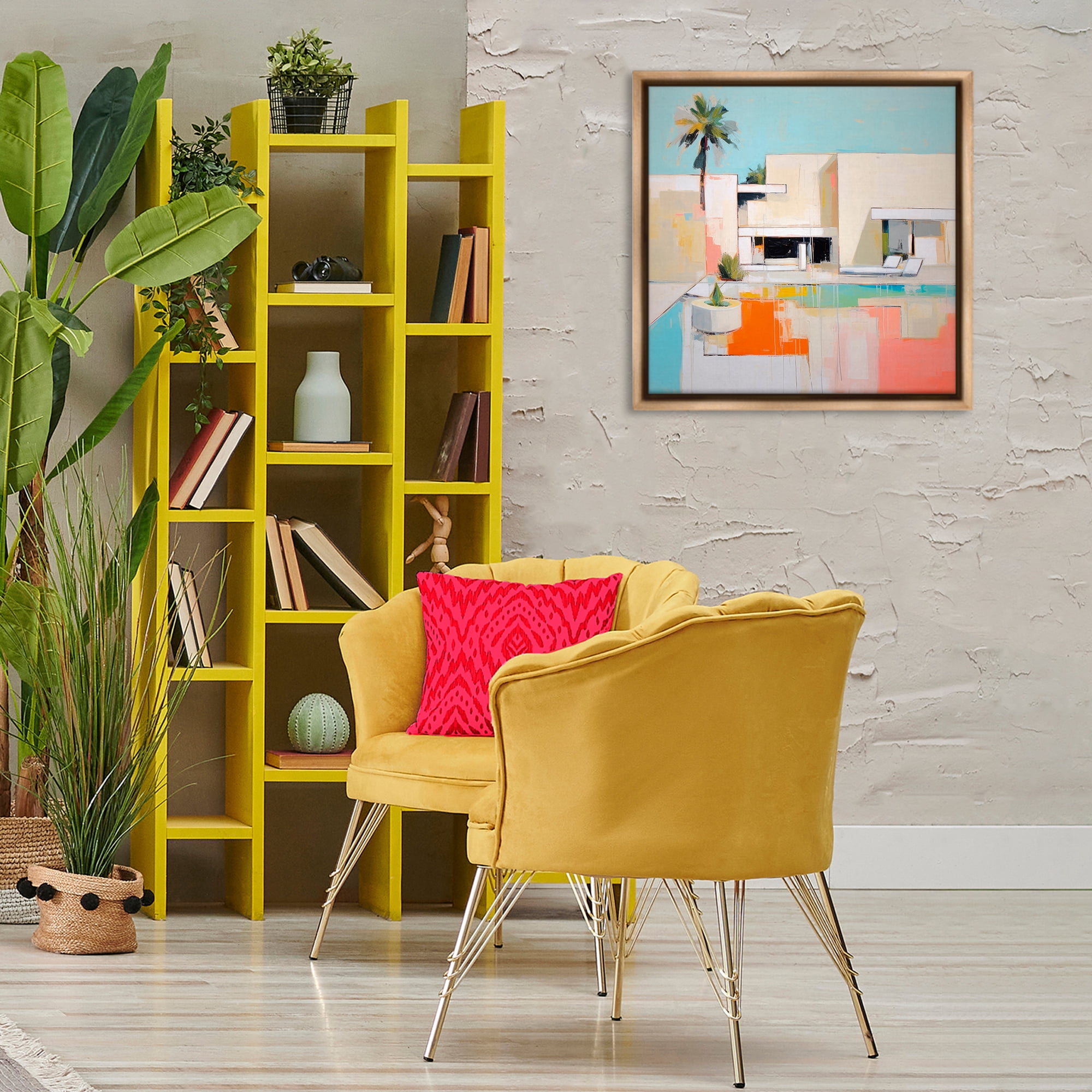 Stupell Industries Modern Tropical Villa Town & City Painting Brown Floater Framed Canvas Art Print Wall Art, 25 x 25