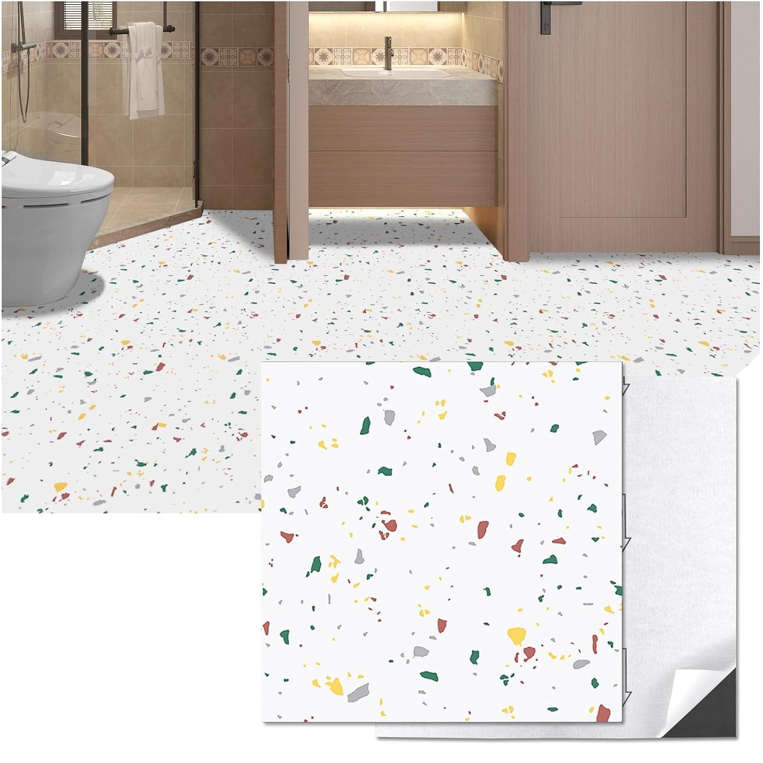 Peel and Stick Floor Tile, 30-Pack 12 x 12in. Covers 30 Sq.ft, Waterproof Vinyl Flooring Tiles Self Adhesive for Kitchen, Bathroom & Bedroom - Modern Terrazzo