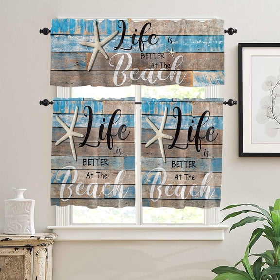 3 Piece Kitchen Curtains Tiers and Valances Set, Black Aqua Blue Lattice Gingham Checkered Rod Pocket Short Window Treatment Tiers Curtains Panel and Valance for Cafe Bathroom