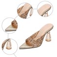 thumbnail image 5 of Rokment Womens Sparkly Sequin Dressy Sandals Bride Wedding Delicate Bling Pointed Toe Clear Chunky High Heels Slip on Open Back Slides Dress Pumps for Banquet Summer Gold Size 9, 5 of 6