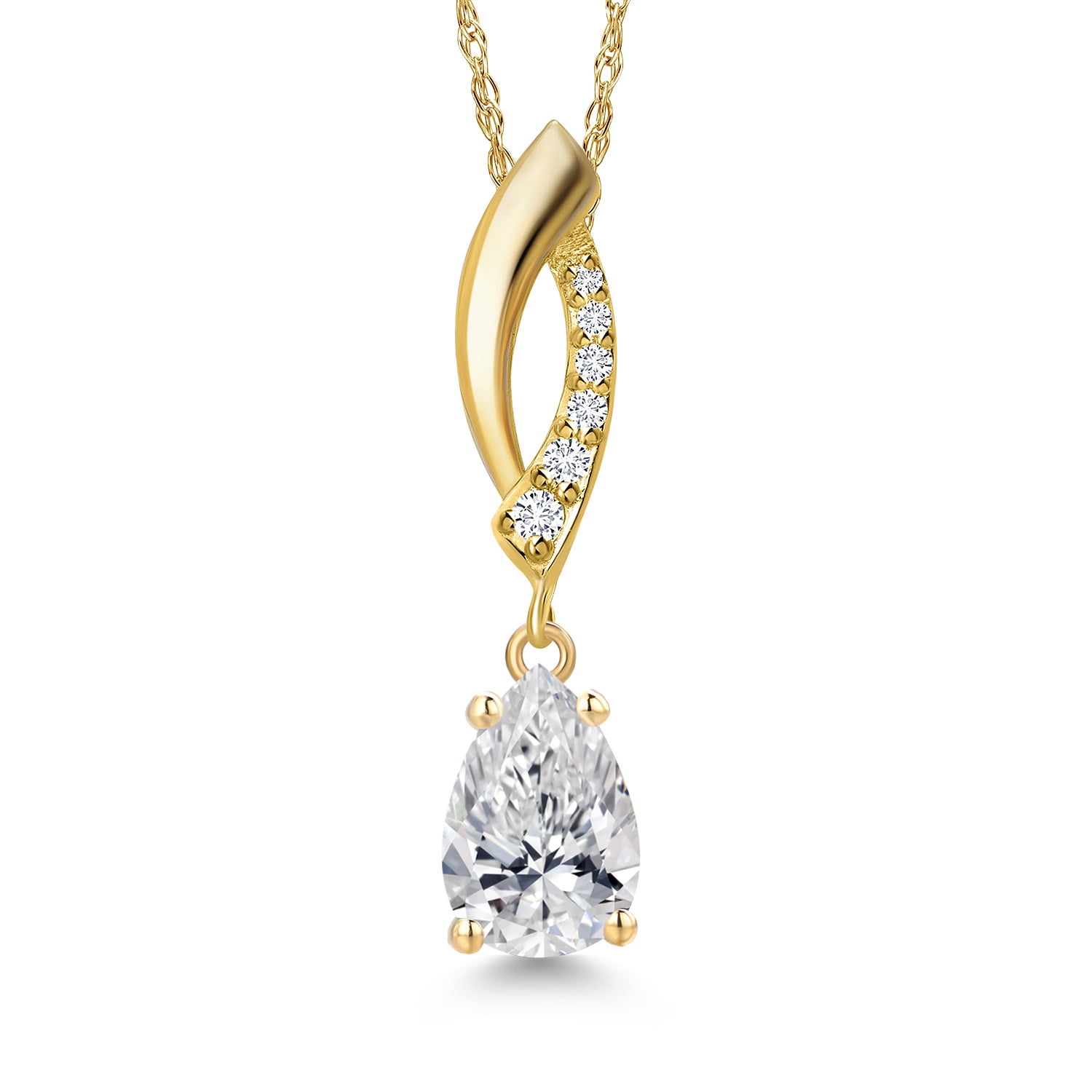 Gem Stone King 14K Yellow Gold Lab Grown Diamond Pendant Necklace for Women | 0.76 Cttw | Gemstone April Birthstone | Pear Shape 8X5MM | DEF Color | VVS-VS Clarity | With 18 inch Chain