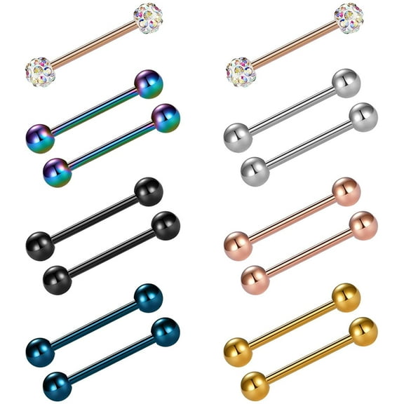 Briana Williams 14G 16mm Tongue Rings,Nipple Rings Straight Barbells Surgical Steel Body Piercing Jewelry