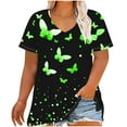 thumbnail image 3 of lcziwo Plus Size Maternity Tops Summer Cotton Basic Tee Shirt Cute Butterfly Print Tshirts Short Sleeve V Neck Tunics Vacation Blouses Green 5XL, 3 of 6