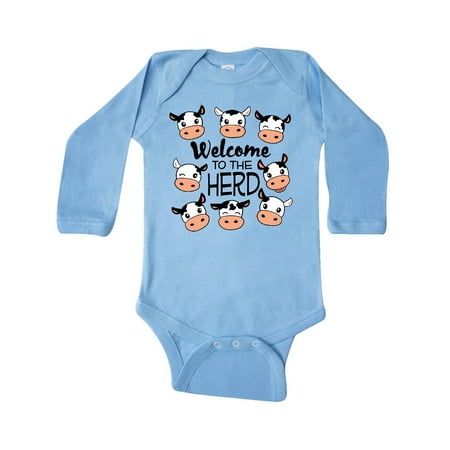 

Inktastic Welcome to the Herd with cute Black and White Holstein Cows Gift Baby Boy or Baby Girl Long Sleeve Bodysuit