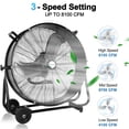 thumbnail image 2 of ACHAZEL 24 Inch Industrial Drum Fan, 3-Speed Heavy Duty 8100 CFM Air Circulation High Velocity Floor Fan for Warehouse Workshops Garage Cooling Black, 2 of 8