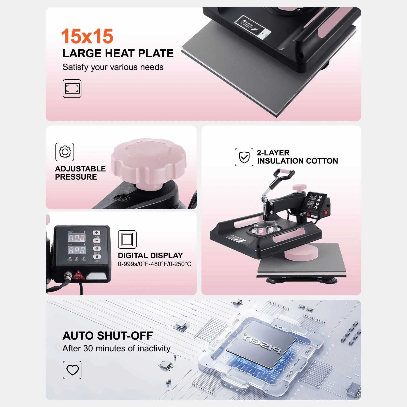 Heat Press Machine 8 in 1, 15x15 in, 30oz Tumbler Press for T-Shirts, Hats, Mugs, Pillowcases - Versatile DIY Crafting