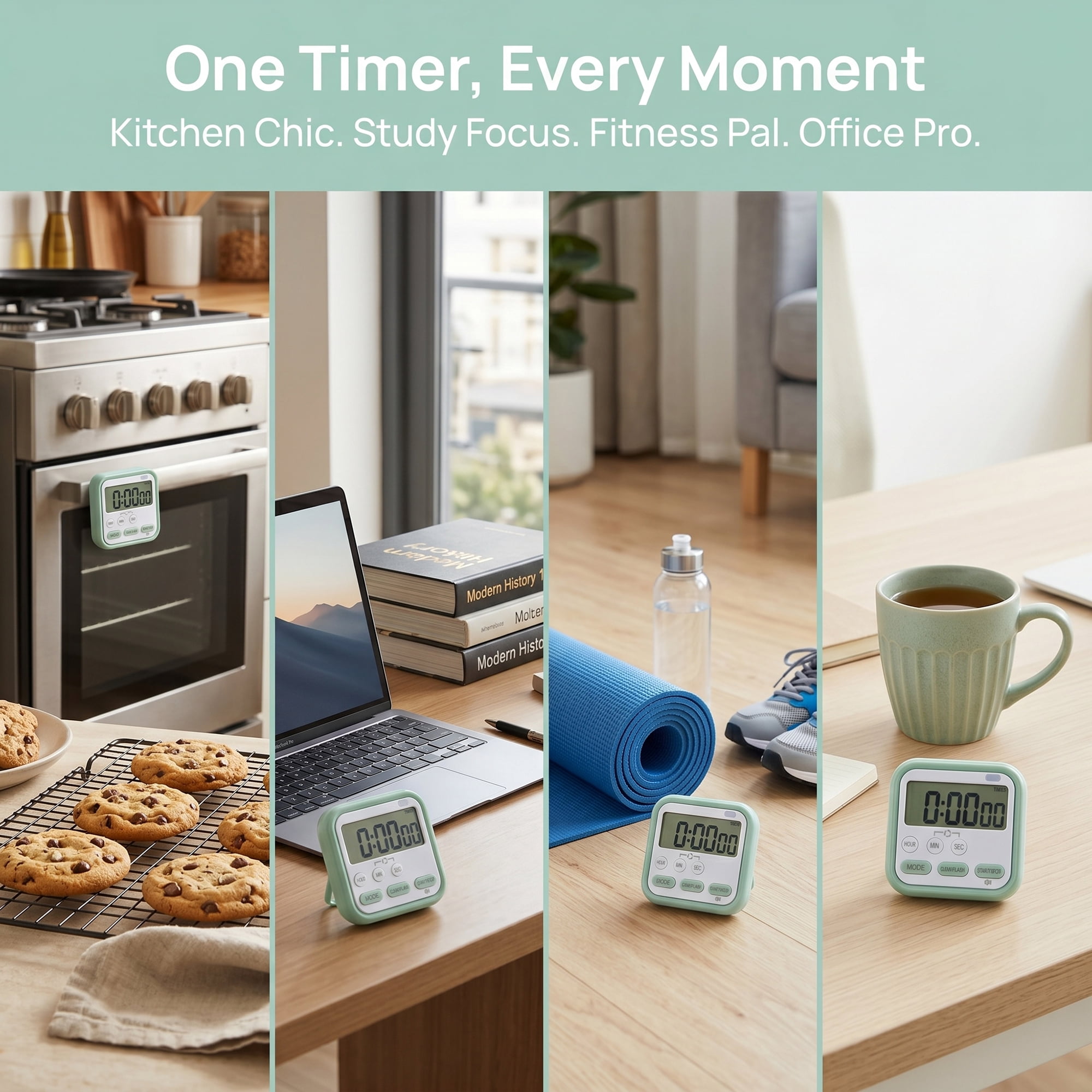 Unique Bargains Timer with Loud Alarm and Magnetic Backing for Classroom Green