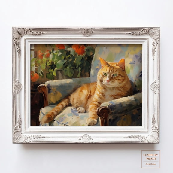 Vintage Cat Portrait, Orange Tabby Cat Art, Cat Wall Art, Cat Decor, Print, Cozy Animal Print, Home Decor #2317, Unframed Poster Size 8x12