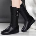 thumbnail image 2 of Zapatos Botines para mujer Botines de moda de otoño e invierno para mujer tacón de cuña de fondo punta redonda Color sólido cremallera lateral de imitación estilo informal cómodo (Black 6.5), 2 of 5