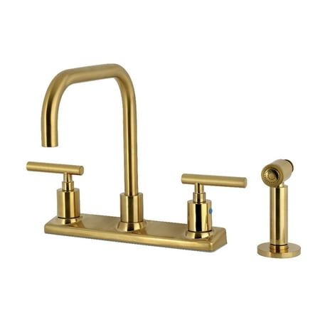 Kingston FB2147CMLBS Manhattan Two-Handle 8" Centerset Kitchen Faucet with Brass Sprayer, Brushed Brass