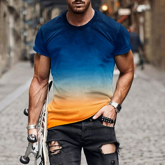 M-5X Plus Size Mens T Shirts Big & Tall Short Sleeve Crewneck Slim Tees Tops Casual Gradient Printed Pullover Going Out Loungewear T-Shirts