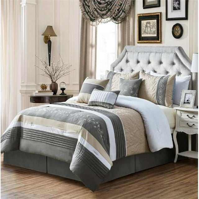 Elight Home 21229K Chantee Embroidery Plus 7 Piece Comforter Set - King