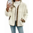 thumbnail image 3 of Female Fuzzy Fleece Jacket Button Down -Coats Casual Winter Warm Outwear with Pockets Apricot Color L, 3 of 9