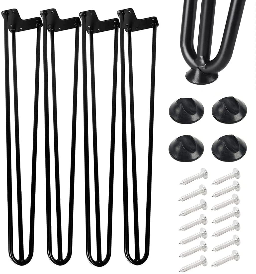 Y&Y Decor 20 Inch Heavy Duty Hairpin Furniture Legs 1/2' Thick, Metal Home DIY Projects for Nightstand, Coffee Table, Desk, etc with Rubber Floor Protectors Black 4PCS