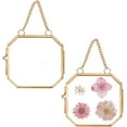 thumbnail image 6 of 2pcs Mini Hanging Glass Frame 2.2 Inch Wall Hanging Photo Frames Octagon Double Glass Picture Frame with Chain Brass Frame DIY Artwork Display Frames for Pressed Flowers Pictures Home Wall Golden, 6 of 9