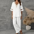thumbnail image 4 of Summer 2 Piece Sets,Casual 2 Piece Outfit for Women Summer Half Sleeve Shirt and Wide Leg Pants Set, 4 of 7