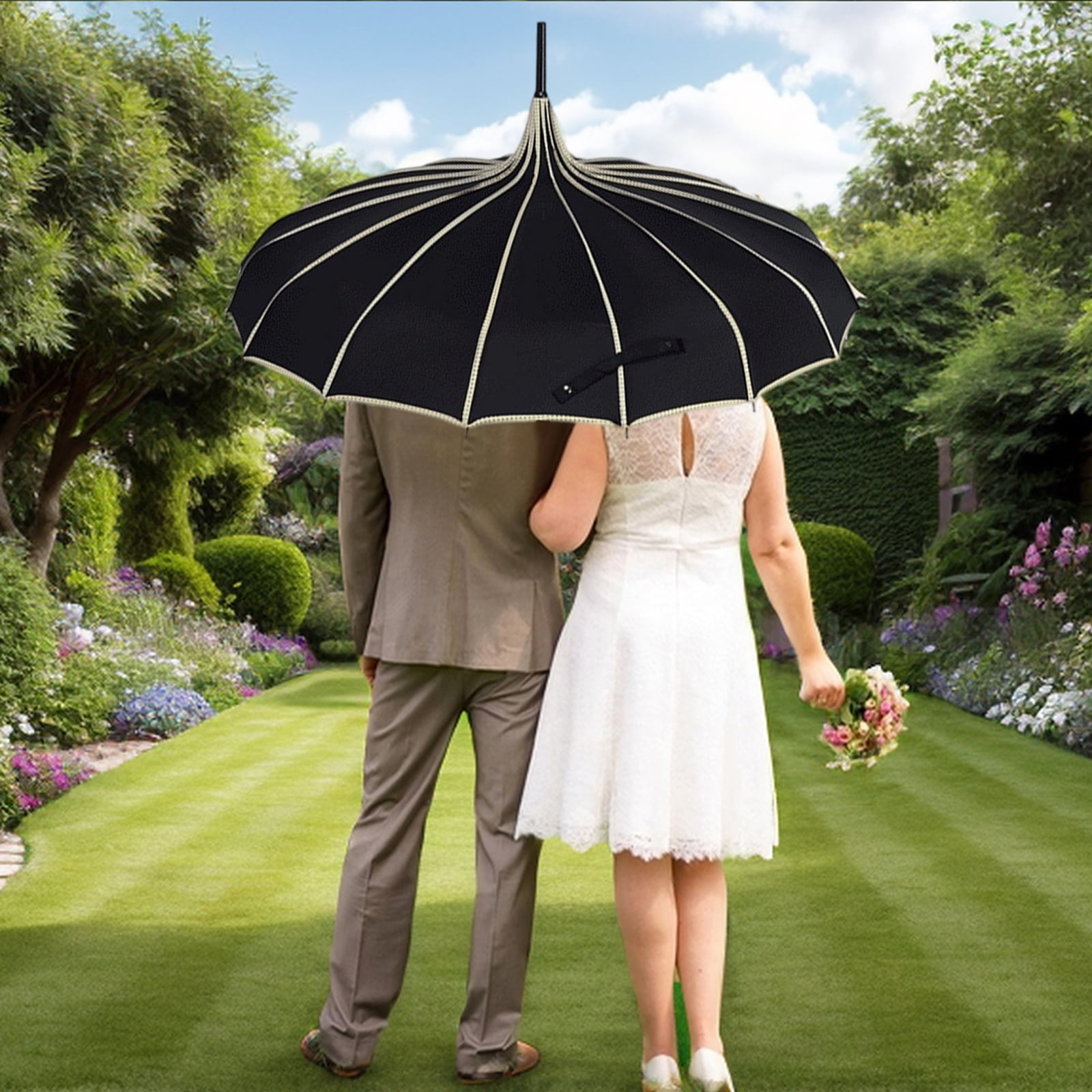 TOPTIE Cream Pagoda Parasol Sun Rain Umbrella, Vintage Bridal Umbrella Windproof