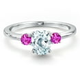 thumbnail image 3 of Gem Stone King 14K White Gold Sky Blue Aquamarine and Pink Sapphire Engagement Ring for Women | 1.02 Cttw | Oval 7X5MM | Gemstone March Birthstone | Size 8, 3 of 6