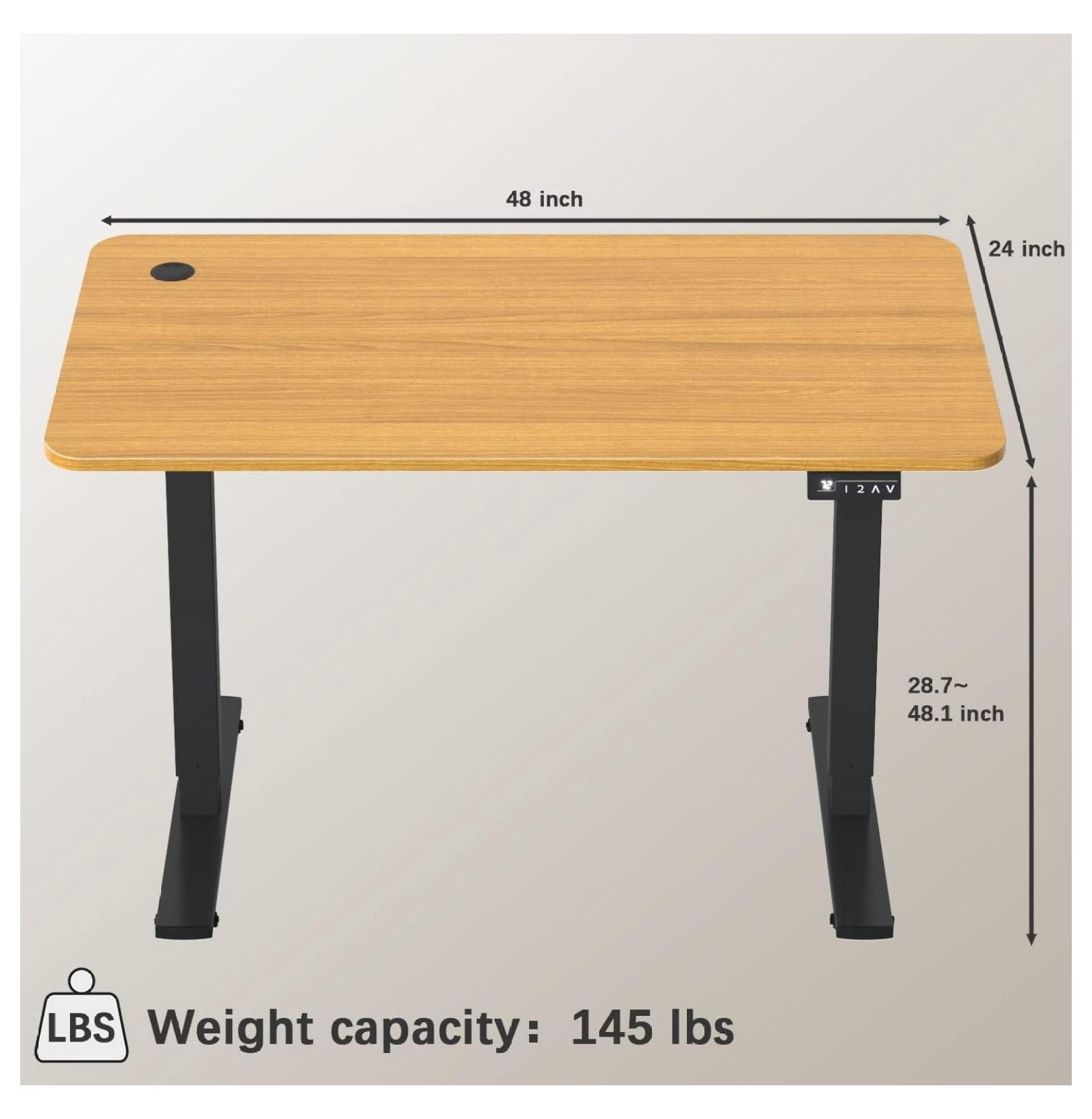 WDZS Electric Height Adjustable Standing Desk Large 48 x 24 Inches Sit Stand up Desk Home Office Computer Desk Memory Preset with T-Shaped Metal Bracket, Maple
