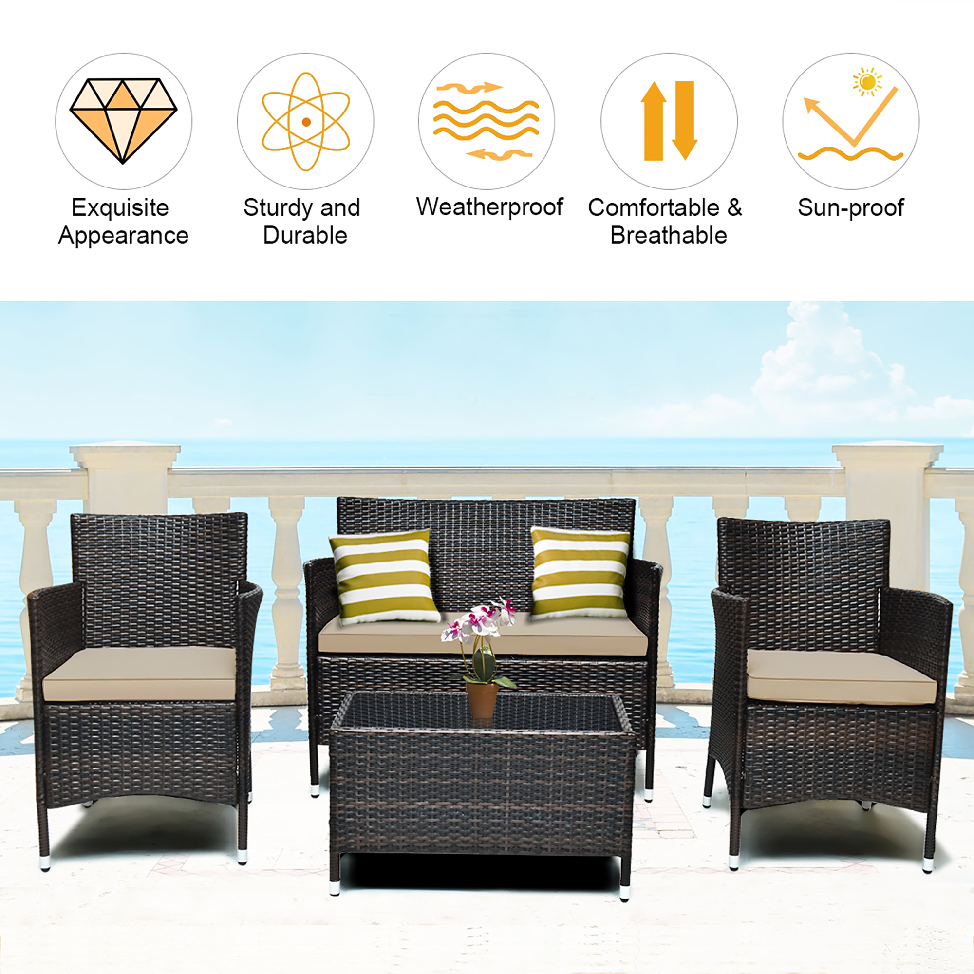 Costway 8PCS Patio Furniture Set Cushioned Sofa Coffee Table - image 5 of 9
