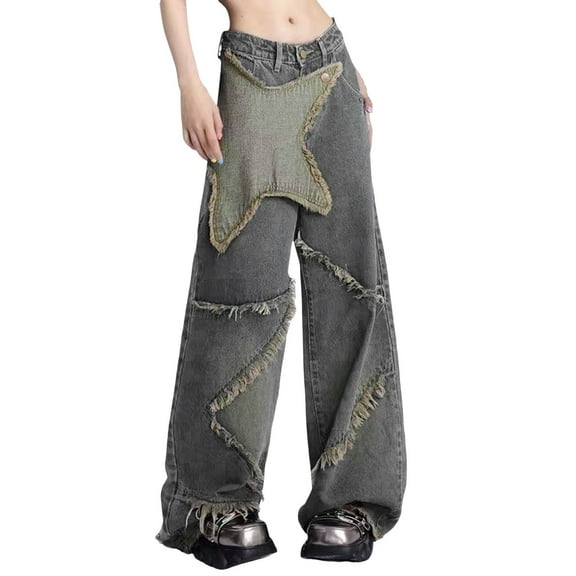 Sngxgn Straight Leg Jeans for Women Casual Mid Waisted Pants(Blue,L)